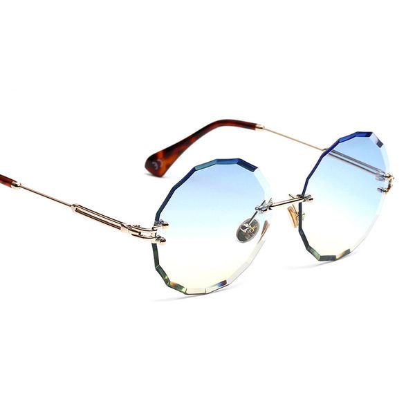 

veshion luxury round rimless sunglasses women diamond cut shades vintage brand glasses designer fashion oculos uv400, White;black