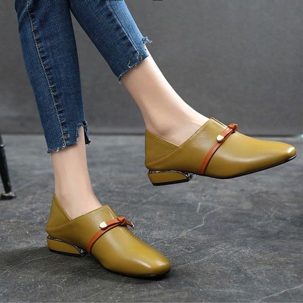 

women's soft leather thick heeled shoes autumn 2021 new ladies square toe korean version footwear woman shoe outer wear, Black