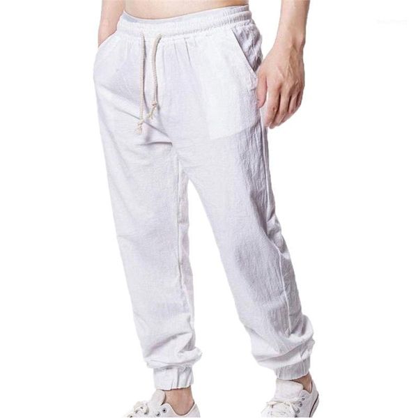 

new men cotton linen sports pants spring autumn casual solid little trousers fashion beam feet jogging pants male trousers1, Black