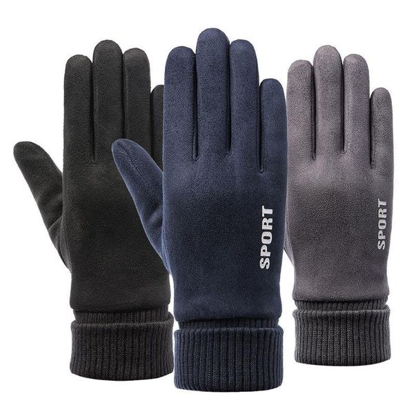

men' warm gloves winter outdoor touch screen riding gloves men' suede windproof and cold proof men, Blue;gray