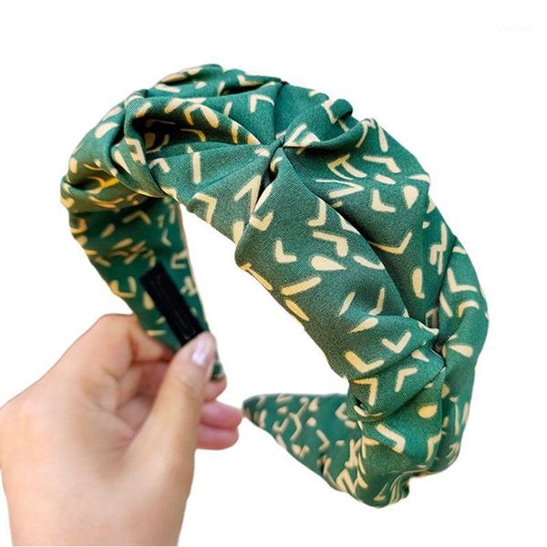 

2020 women bright solid color pleated hair hoop alphabet letters printed wide bandana korean summer wide-brimmed headband1, Slivery;white