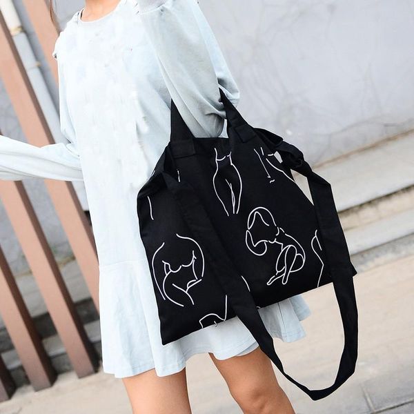 

горячая продажа моды девочек холст сумка простая линия шаблон crossbody сумки женщин сумки на ремне сумки casual черный schoudertassen