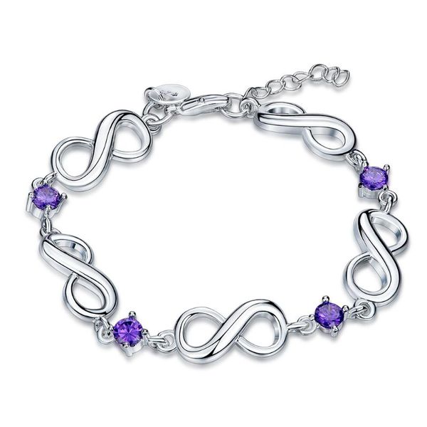 

charm bracelets standard 925 sterling silver lobster clasp bracelet mysterious purple crystal noble zircon, Golden;silver