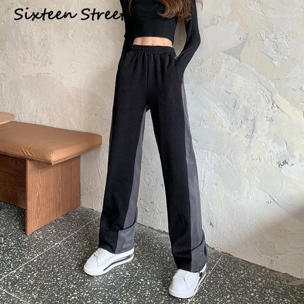 

vintage patchwork woman trousers elastic high waist suit pants female korean fashion loose straight office lady black y2k 20201, Black;white