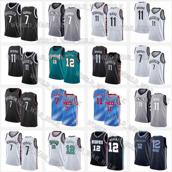

memphis grizzlies brooklyn net jersey ja 12 morant kevin 7 durant james 13 harden kyrie 72 biggie 11 irving basketball, Black;red