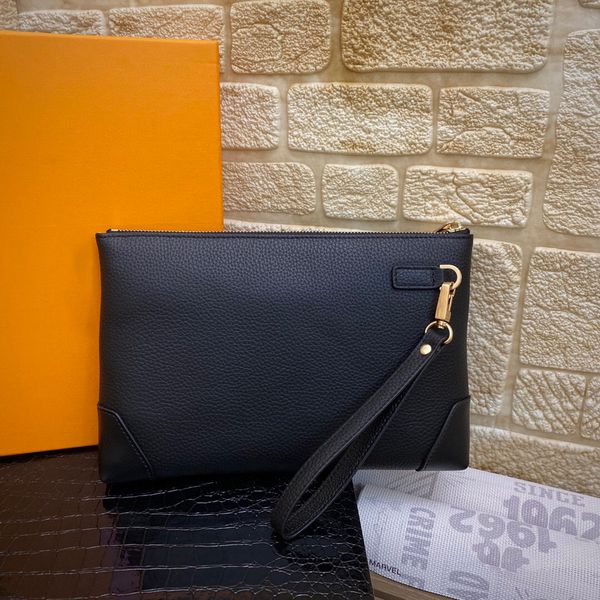 

2021 men's wallet black leather hand grip bag single zipper coin purse inside design card position soft feel with original box logist, Red;black