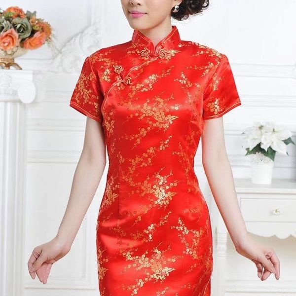

kuvsa new wedding chinese gold dress silk cheongsam slim embroidered embroidered short daily dress summer 15ehe, Black;gray