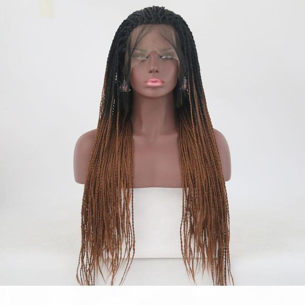 

dark brow ombre synthetic wigs twist crochet braided lace front wigs cospaly party heat resistant fiber hair wig two tone black root