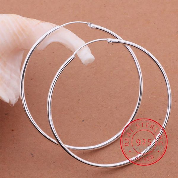 

hoop & huggie 100% pure 925 sterling silver earrings for women 50mm 60mm round circle loop simple woman, Golden;silver