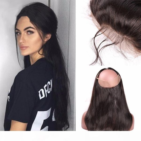 

360 lace frontal band 8a straight brazilian virgin hair lace frontal with baby hair 360 lace frontal closure natural hairline, Black