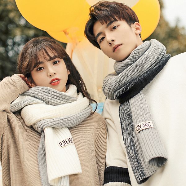

winter young people's woollen couple scarves korean men and women's versatile knitting necklaces lovers a pair of student gifts, Blue;gray