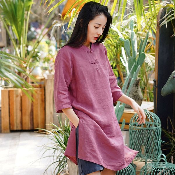 

beautiful ramie mid-sleeve summer 2020 new loose chinese style beautiful ramie mid-sleeve summer 2020 new women's loose dress chinese s, Black;gray