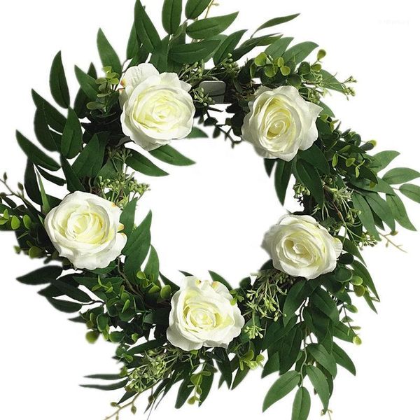 

decorative flowers & wreaths 18 inch silk fabric rose willow leaves artificial evergreen home decor wedding door decoration1