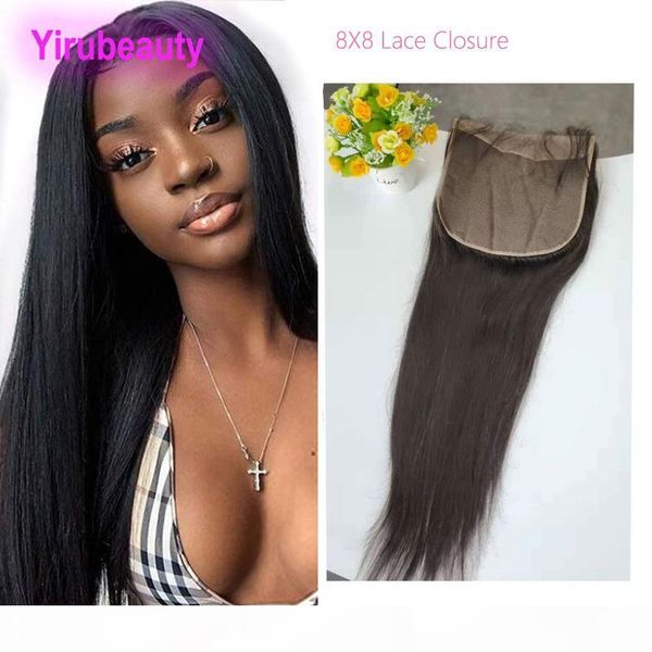 

indian virgin human hair 8x8 lace closure natural color 8x8 lace size body wave straight closures 8 by 8 hair products, Black;brown