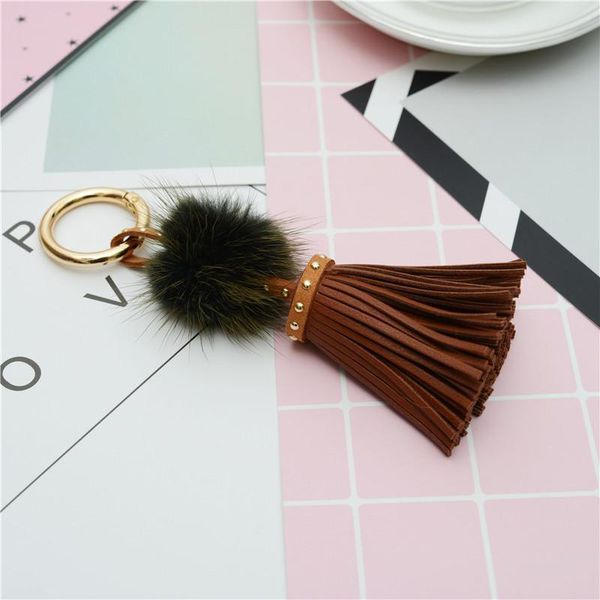 

leather tassels with mink fur ball key chain with one tassels for car keychain bag key ring jewelry eh812 h bbyiln