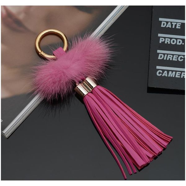 

new leather tassels with mink fur ball key chain with two tassels for car keychain bag key ring jewelry eh815 f bbyeoz, Silver