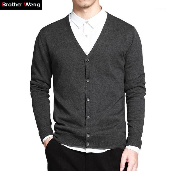 

brother wang brand 2019 spring new men's cotton sweaters fashion casual v-collar slim knitting cardigan male plus size clothes1, White;black