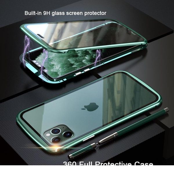 

360 magnetic adsorption metal case for iphone 12 pro mini max double-sided glass case for iphone 11 pro max magnetic gla jllzwd