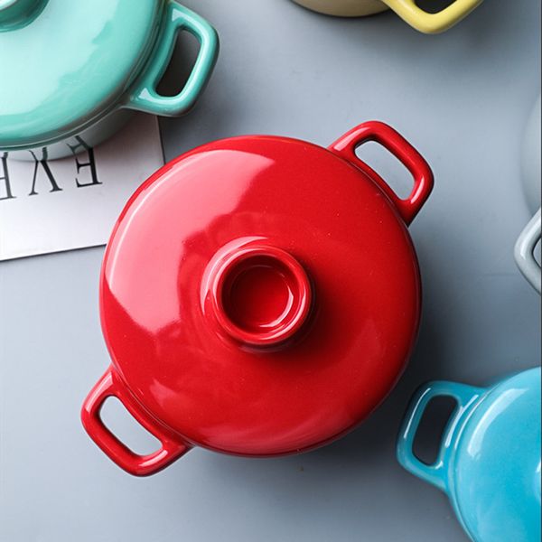 Мини керамические чаши детское питание на пару шара двойные уши для выпечки с крышкой Микроволновая печь десертный суп сервировки чаши 201214