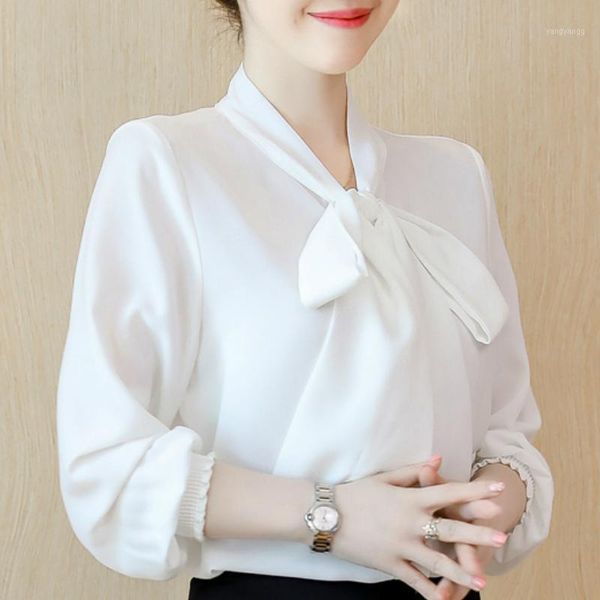 

womens and blouses long sleeve blouse women blusas mujer de moda 2020 v-neck chiffon white blouse shirt women clothes c7821