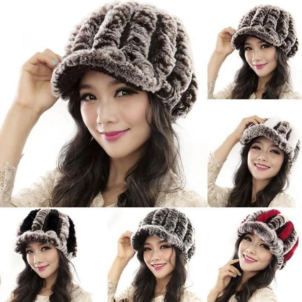 

новые женщины knit real rex fur полосатые шапки зимы теплые цветочные подлинные меховые шапки lady natural hat hot sale, Blue;gray