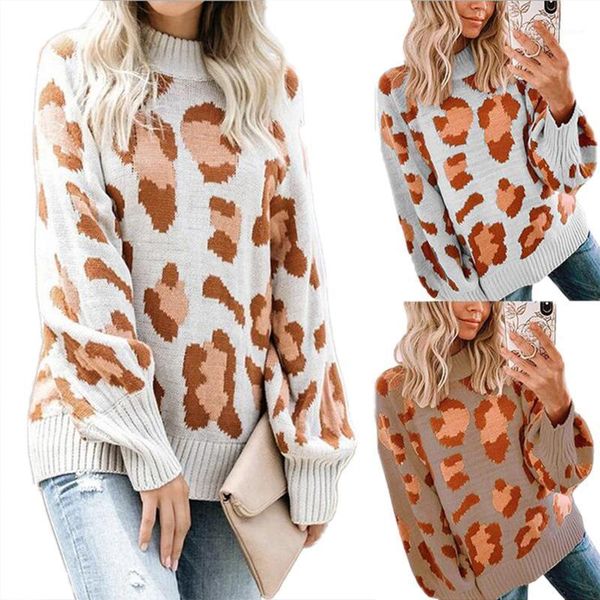 

o neck warm sweaters long sleeve leopard print autumn winter female fashion jumper basic soft knitted 1, White;black