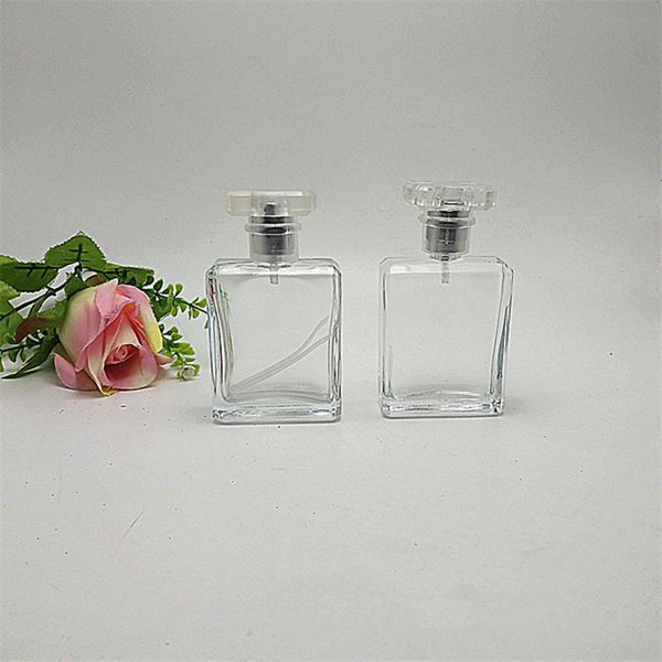 

50ml clear glass bottle flat square perfume spray bottle wholesale