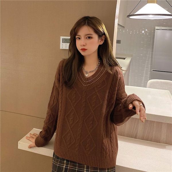 

2020 autumn winter new women's v-neck pullover sweatshirt loose long sleeve coat1, White;black