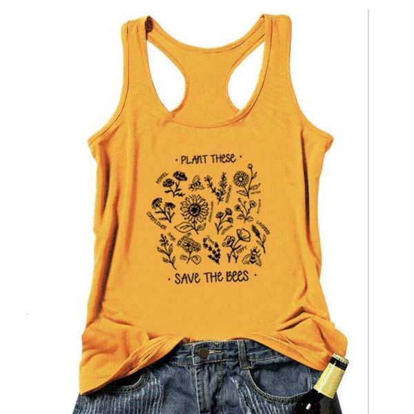 

plant these save the bees print tank women aesthetic sunflower shirt causal summer sleeveless racerback dropshipping, White
