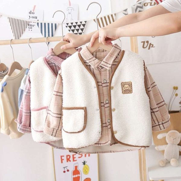 

children's autumn winter two piece 2020 new boys and girls' korean vt plush thickened shirt baby suit, White;black