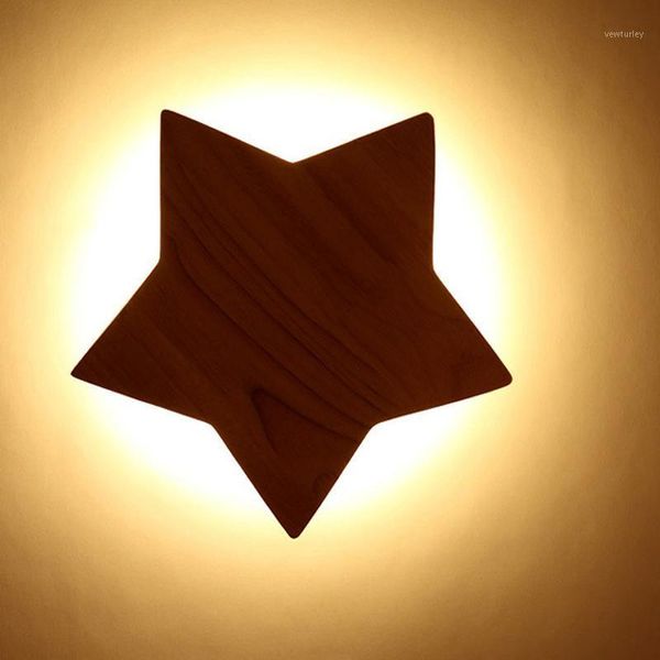 

wall lamp solid wood pentagram led light modern creative eclipse for foyer bedside room childrenroom decoration lamp1