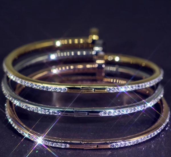 

rose gold bangle brand designer classic nail men bracelet luxury women jewelry diamond bracelet for gift never fade, Black