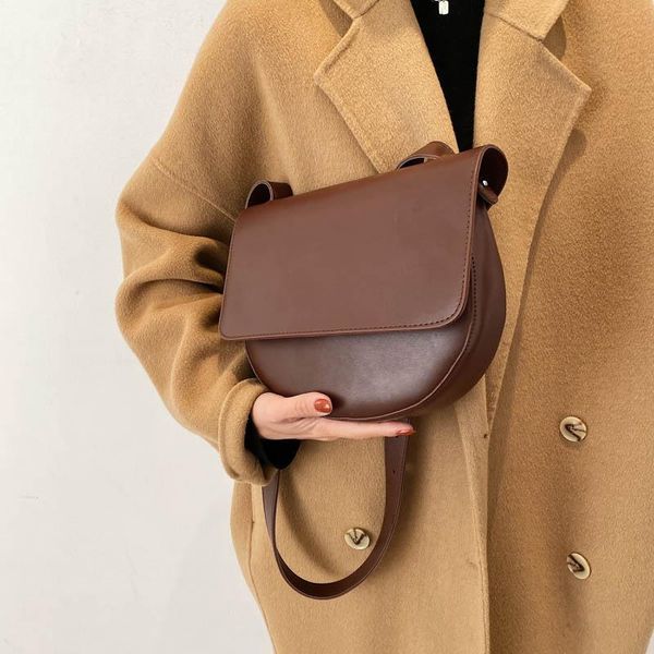 

shoulder bags vintage pu leather semicircular crossbody womens brief cover messenger bag lady travel handbags