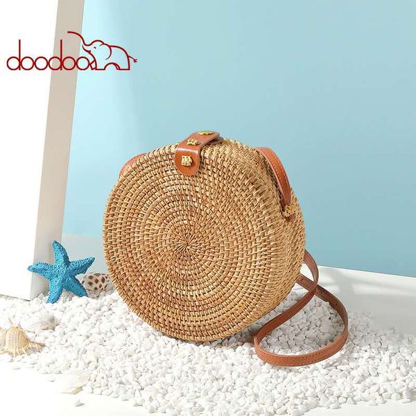 

design small round bag ladies fashion new personality straw woven cylindrical shoulder bag retro casual french elegant style female bag 9309