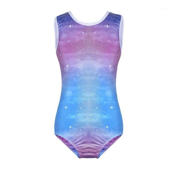 

children gymnastics leotard galaxy holographic printing gymnastic leotard performance rave dance clothing ballet wear1, Black;red