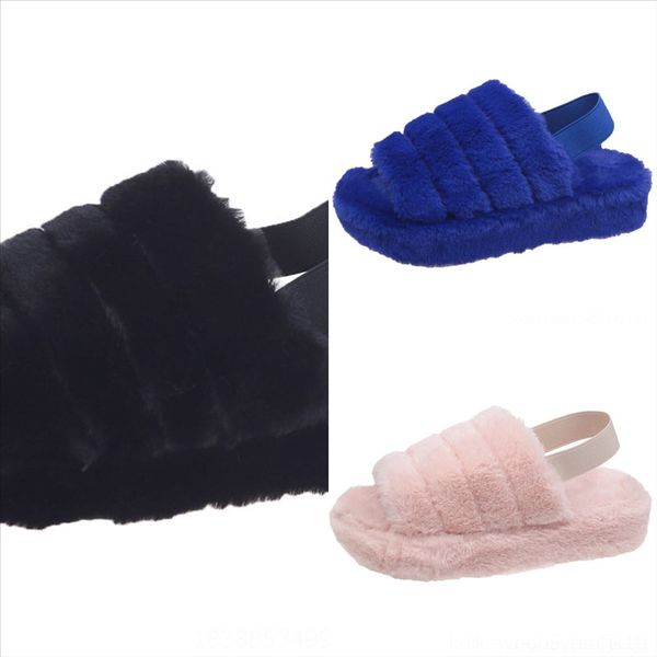 

tq9 plush open new toe fashion women's slippers winter plush new slippers cotton slipper, Black
