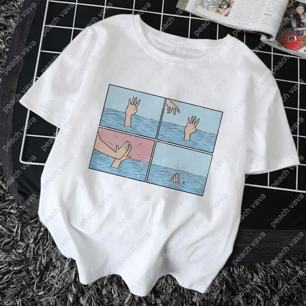 

funny spoof print t-shirt van gogh art personality vogue new retro tees summer harajuku casual loose chic women clothing, White