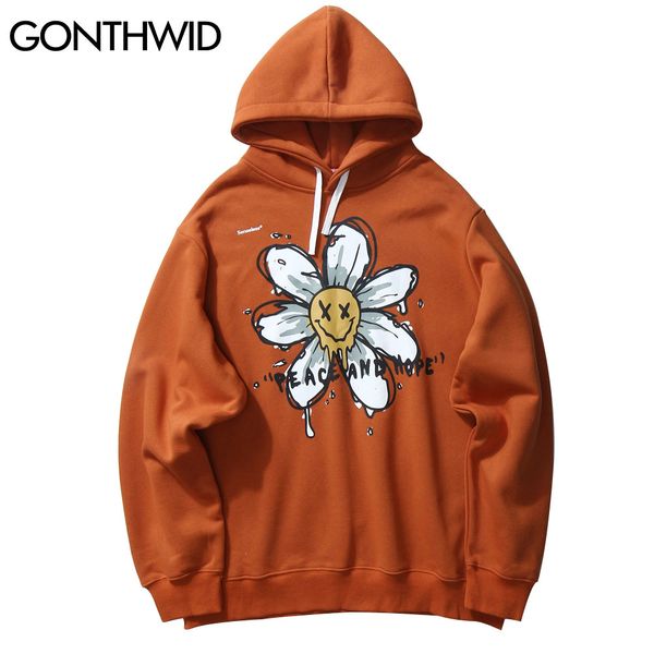 

creative daisy peace hope print sweatshirts hoodies streetwear 2020 mens harajuku hip hop casual pullover hooded, Black