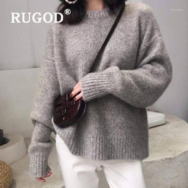 

rugod sweater woman new 2020 spring solid o neck loose knitted pullovers casual tunic warm thicken sweater fashion female 1, White;black