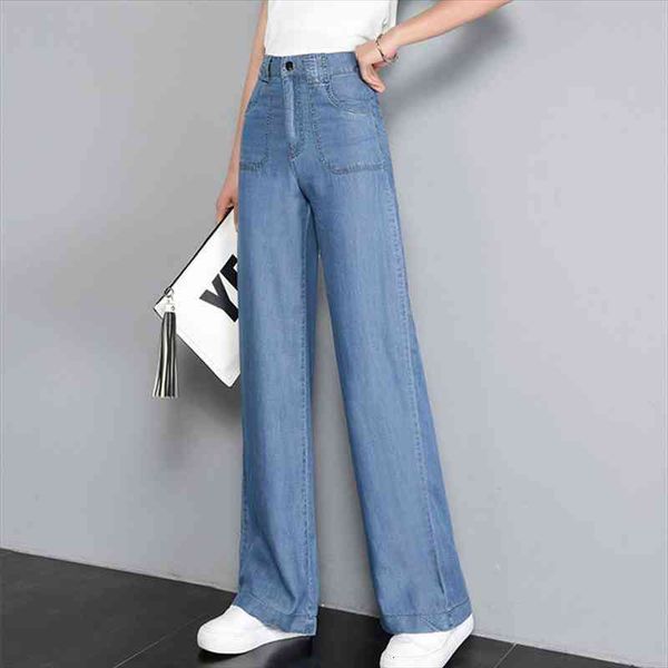 

womens high waist jeans fashion summer wide leg pants comfortable loose casual denim jeans vintage s 3xl, Blue