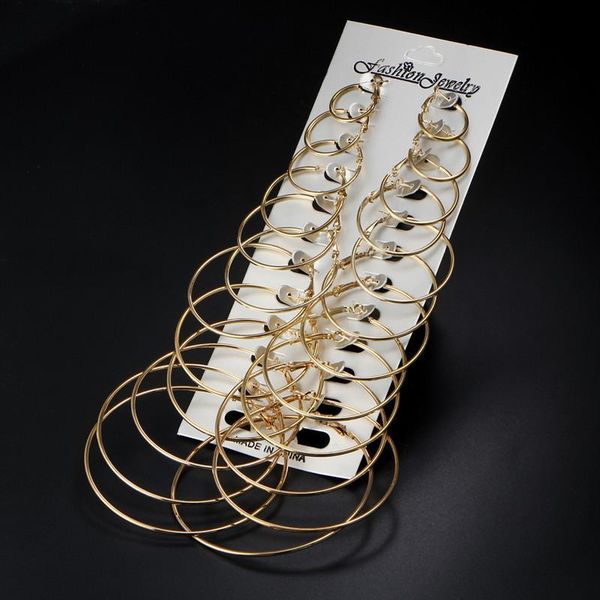 

hoop & huggie exaggerated metal big ear ring set personality trend 12 pairs combination fashion earrings for women, Golden;silver