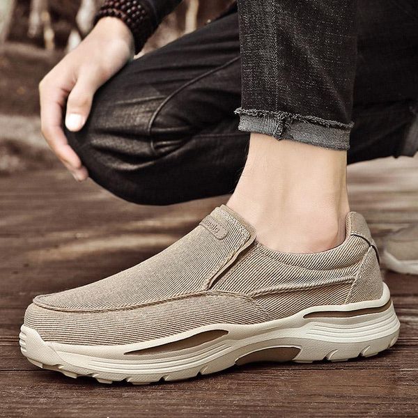 

мужская обувь повседневная холст скольжению на классический walking чистка мужчины большой размер 46 47 48 новая мода удобная дышащая alparg, Black