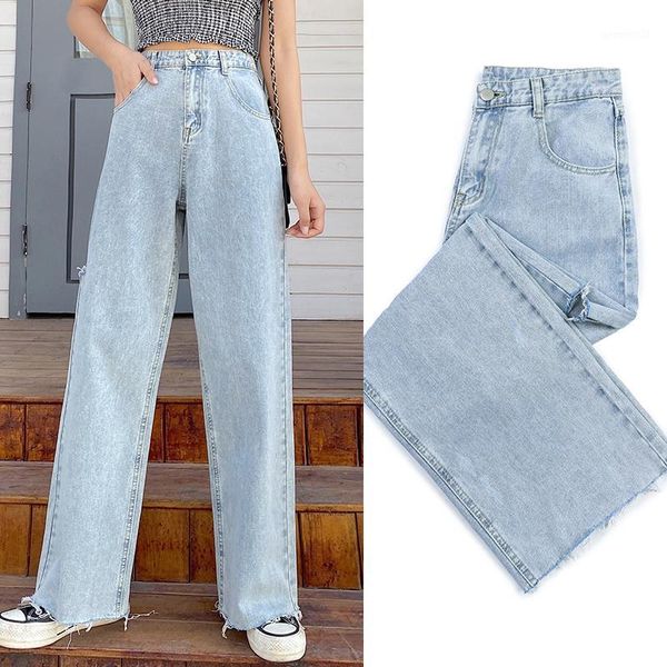 

women's jeans women hole 2021 casual high waist ropa mujer pants fashion solid denim wide leg pant spring loose trousers p93431, Blue