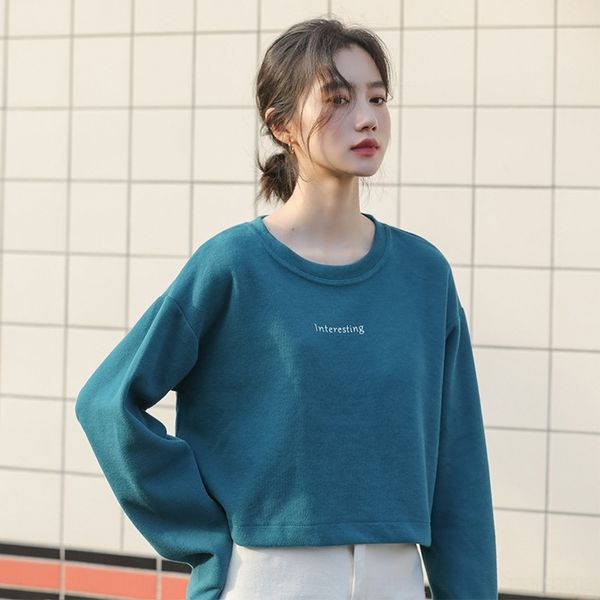 

lue0v autumn lazy korean coat t-shirt version new bf loose letter short student and loose versatile long sleeve t-shirt for women 2m4, White