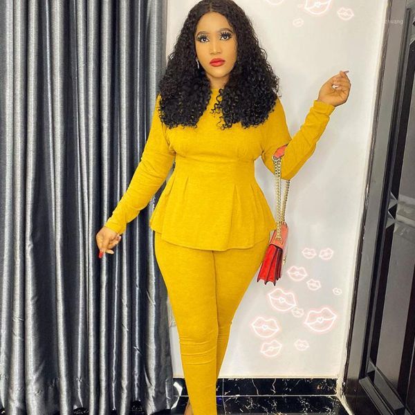 

elegant two piece set women outfits autumn winter work wear peplum ruffles and pants suit office lady bodycon matching sets1, Gray