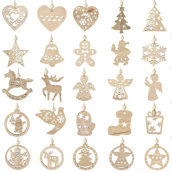 

3pcs christmas decoration wooden pendant xmas tree hanging ornament for diy crafts wood slices gift tags new year party decor