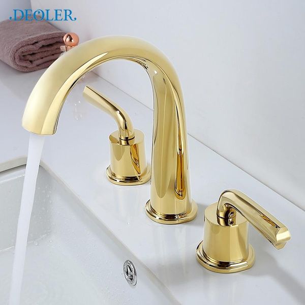 

bathroom sink faucets all-copper double-hole basin and cold water faucet three-piece double-handle split three-hole washbasin