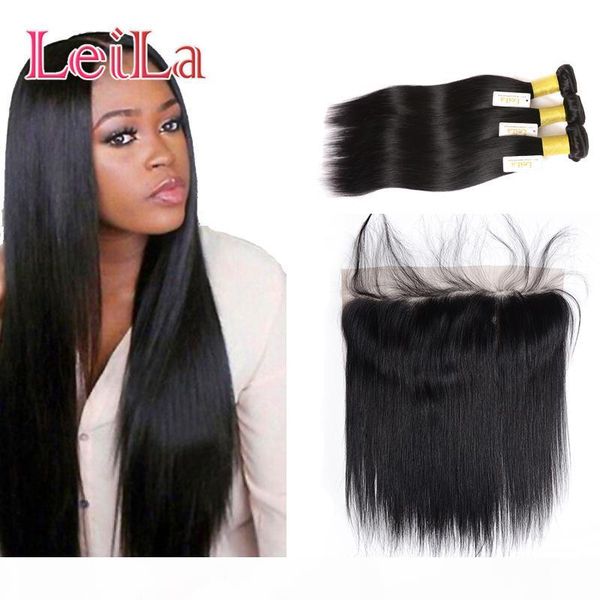 

brazilian 13x4 lace frontal closure with 3 bundles part straight ear to ear unprocessed virgin human hair with frontal, Black;brown