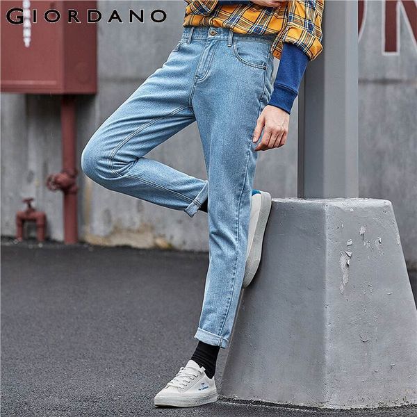 

giordano men jeans washed five pocket denim pants mid waist tapered pantalones jeans para hombre casual 01119071 q0105, Black;white
