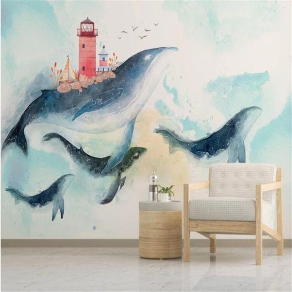 

wallpapers milofi nordic kreativ akvarell middelhavet havhval barneroms bakgrunnsvegg1